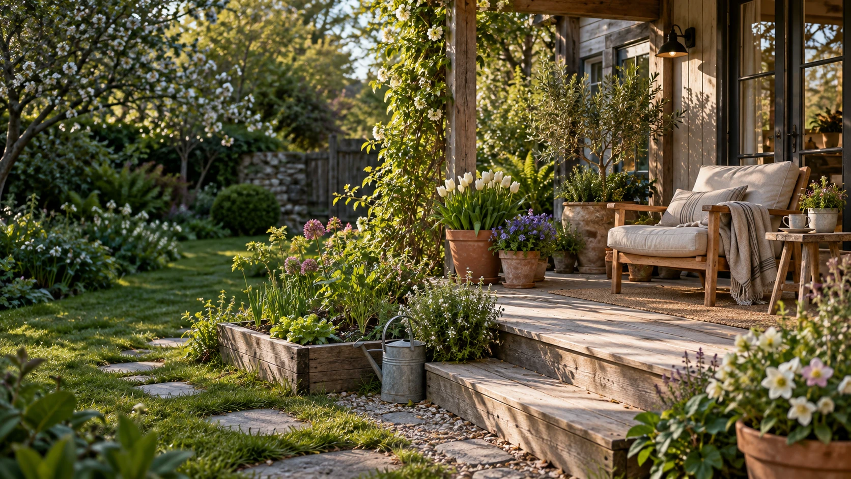 Plants and raised beds in a small garden
