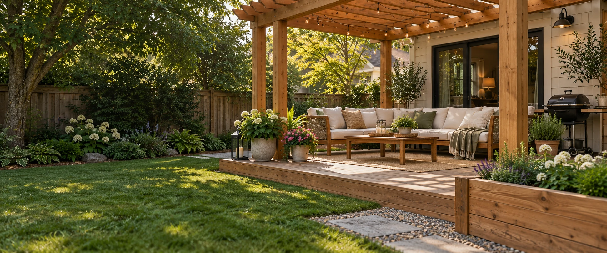 Welcoming backyard patio with outdoor seating