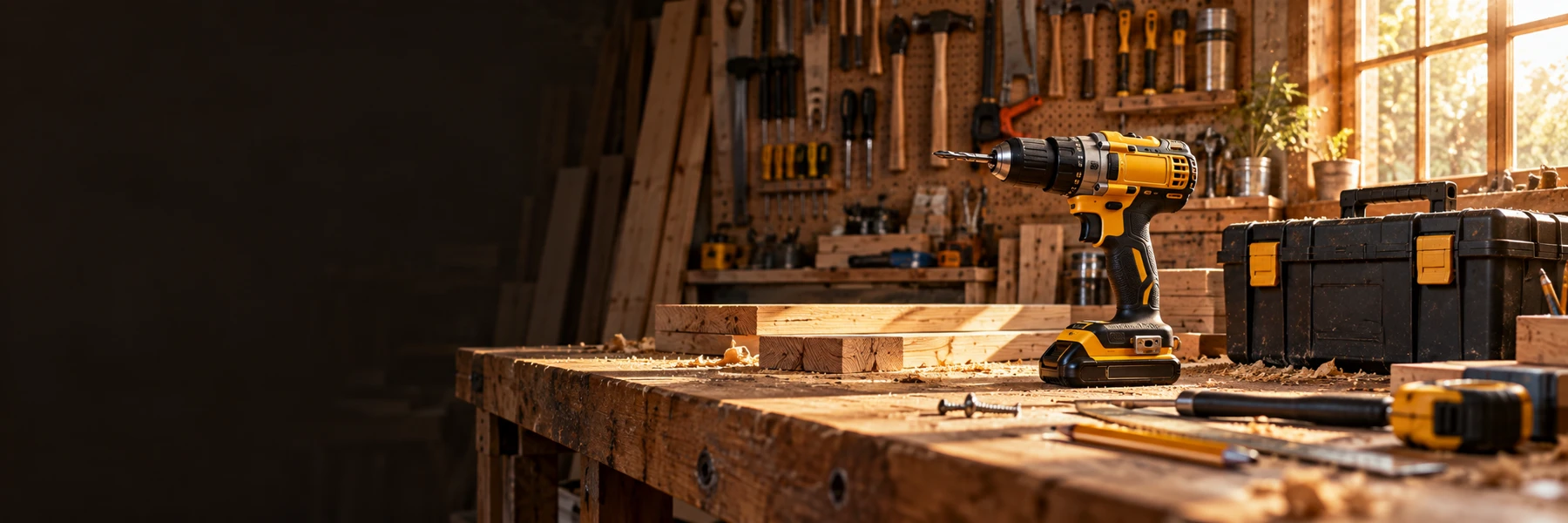 Organized workshop with tools and a workbench